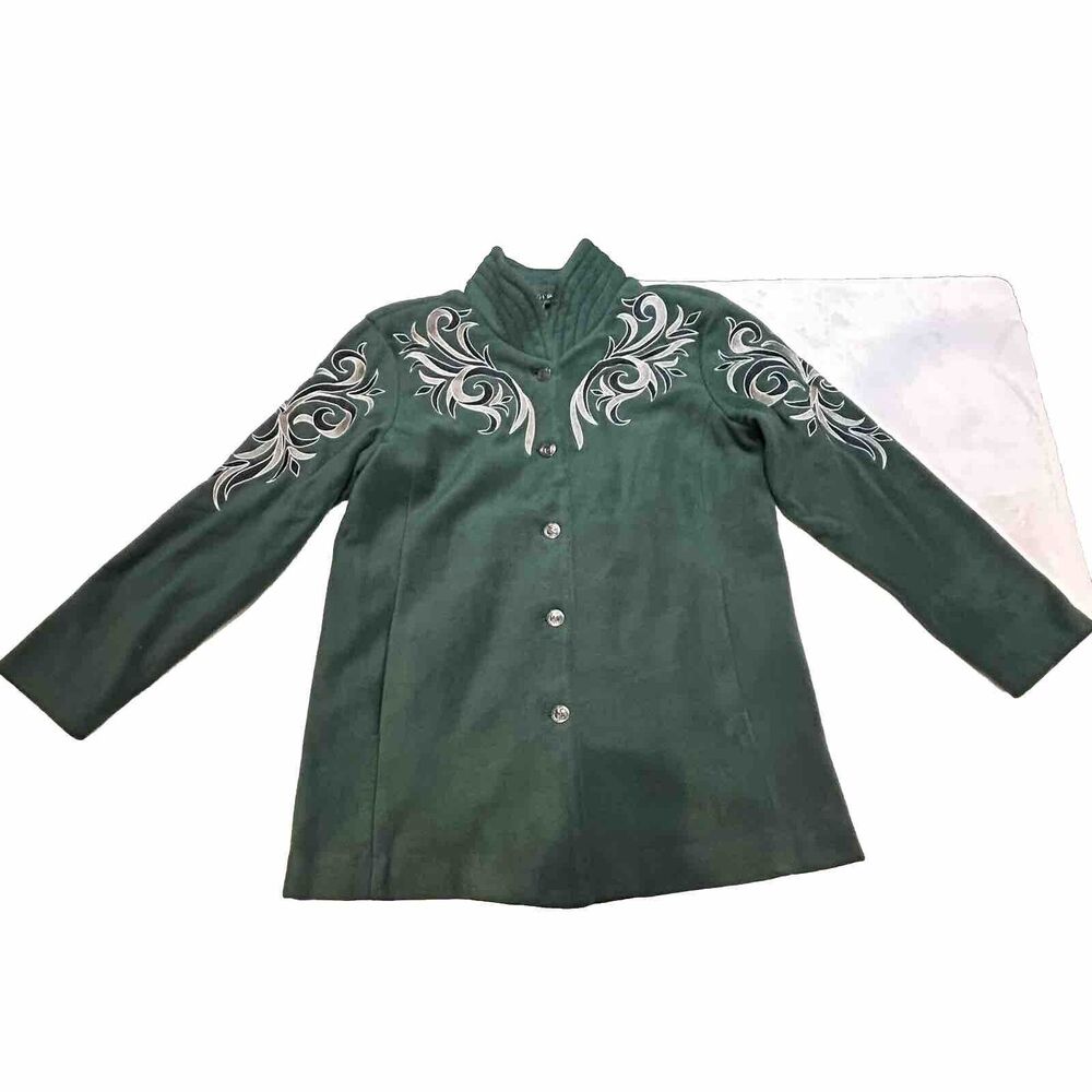Bob Mackie Wearable Art Size Small Green Embroidered Fleece Jacket - Picture 1 of 10